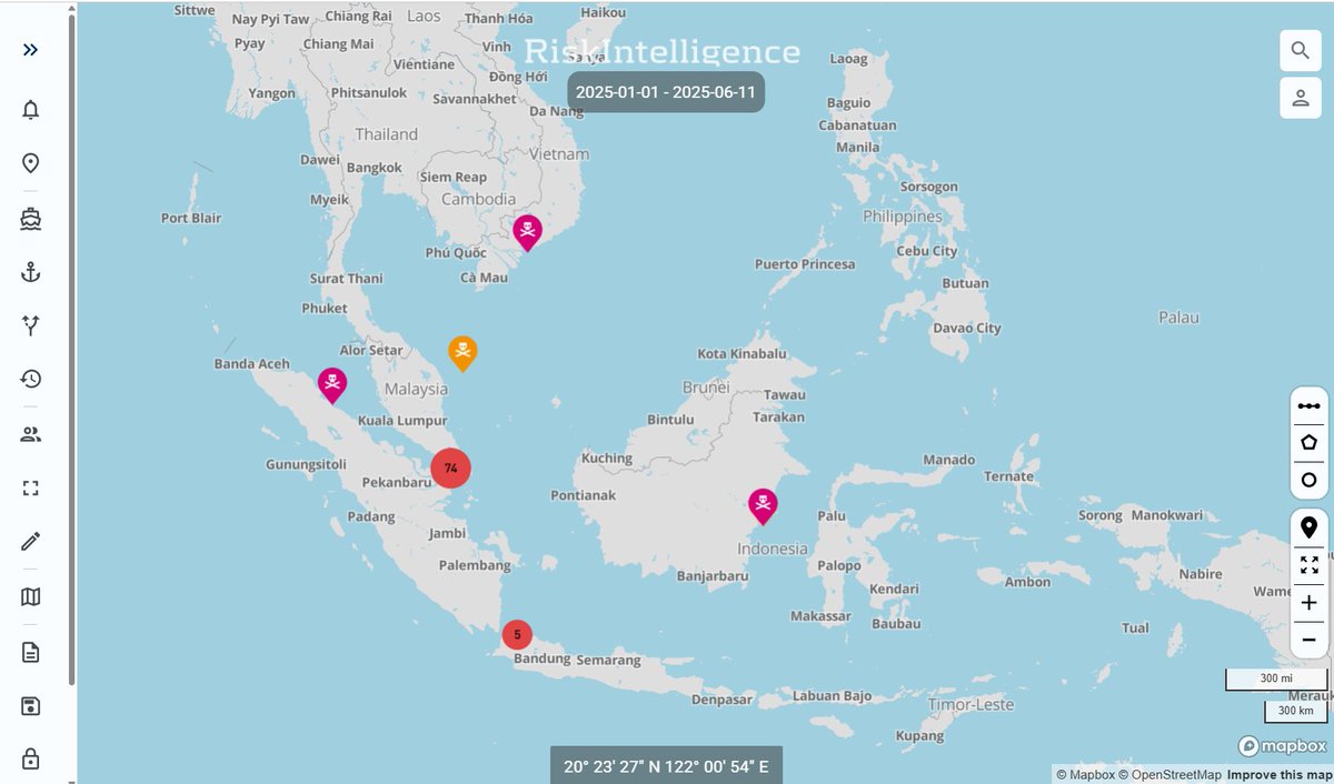 riskstaff's tweet image. #MARSEC: The 85 thefts and armed robberies reported in South East Asia to date in 2025 (85% in the Singapore Strait) represent a doubling of the 41 incidents reported in the same period in 2024. Stay informed with the Risk Intelligence System >> bit.ly/402Mwbx
#OOTT