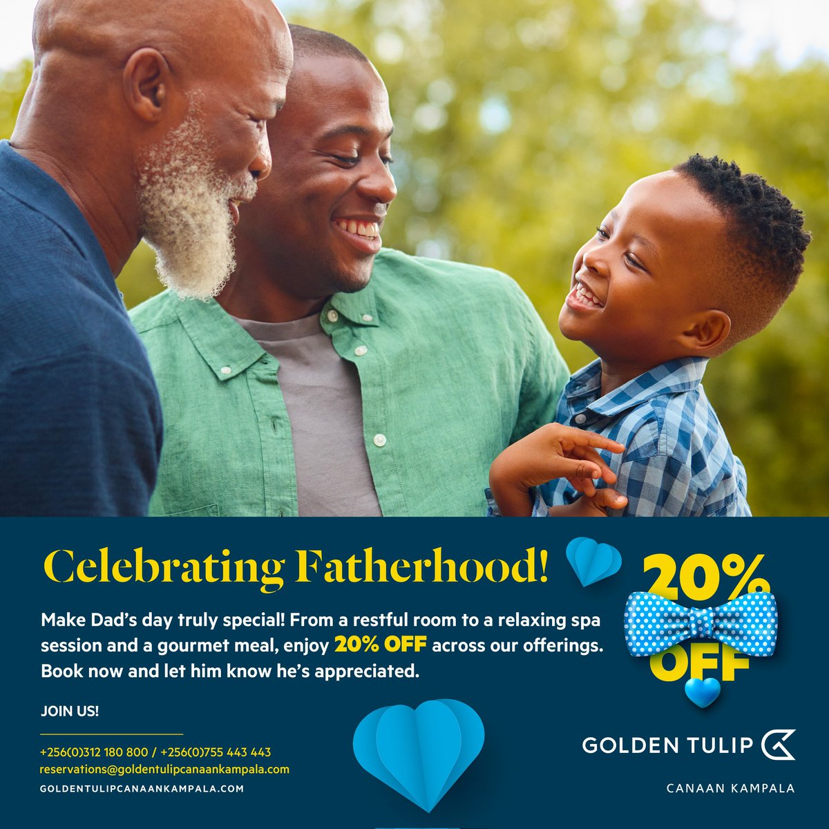 GoldenTulipKla's tweet photo. #FathersDayOffer
This Father’s Day, treat him to the full Golden Tulip experience. 20% off on #staycation, #relaxation & #dining
To book, call +256755443443.
#GoldenTulipAfrica #FatherDaySpecialOffer #FathersDay2025 #TimeToCelebrateDad #PlayTimeAnyTime #UgandaHotels https://t.co/eIF6HyqR55