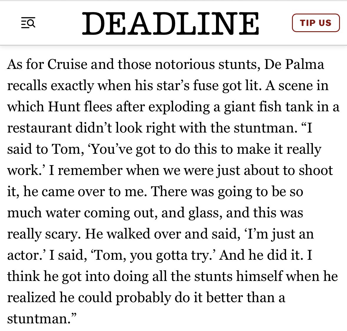thingstocarefor's tweet photo. “I’m just an actor,” he said. “Tom, you gotta try,” I told him.
And he did.

- Brian De Palma on Mission: Impossible (1996)

Even Tom Cruise had a Day 1🤭 https://t.co/XHlamw35zQ