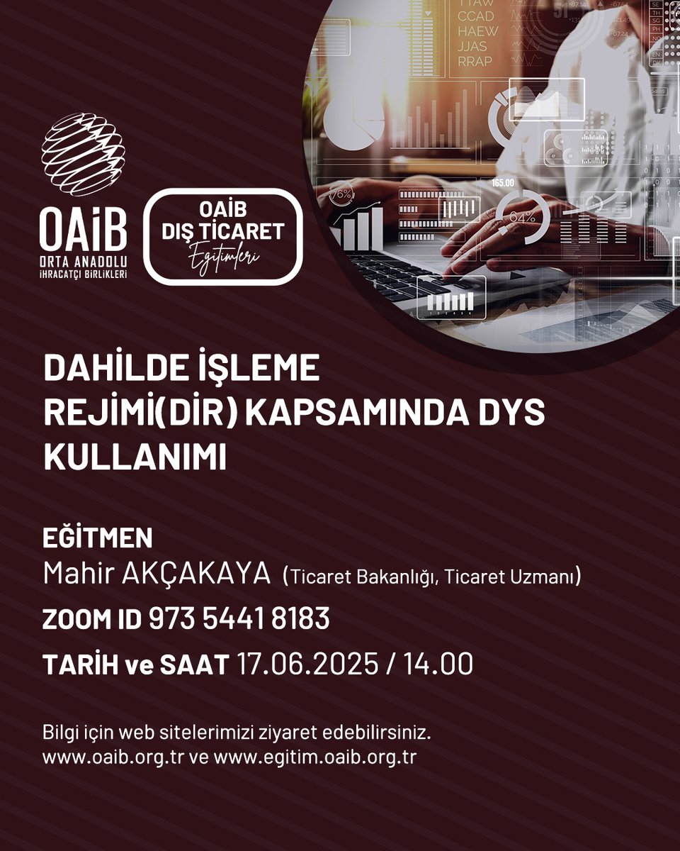 Dahilde İşleme Rejimi (DİR) Kapsamında DYS Kullanımı, 17 Haziran Salı günü saat 14.00’te Mahir Akçakaya anlatımıyla gerçekleşecektir.
Eğitimimize katılmak için profildeki linke tıklayınız.