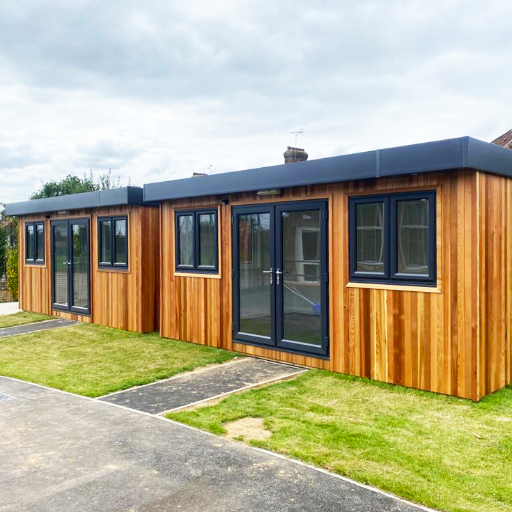 cabinsforschool's tweet photo. Two modular learning spaces side by side, ready for what’s next ✨ 
Whether it’s a new term or a fresh approach, now’s the time to think bigger about outdoor learning and facilitating quality support.

#ModularClassroom #ALN #ARB #SEND #AlternativeProvision #LearningSupport https://t.co/YUs3hzWL7z