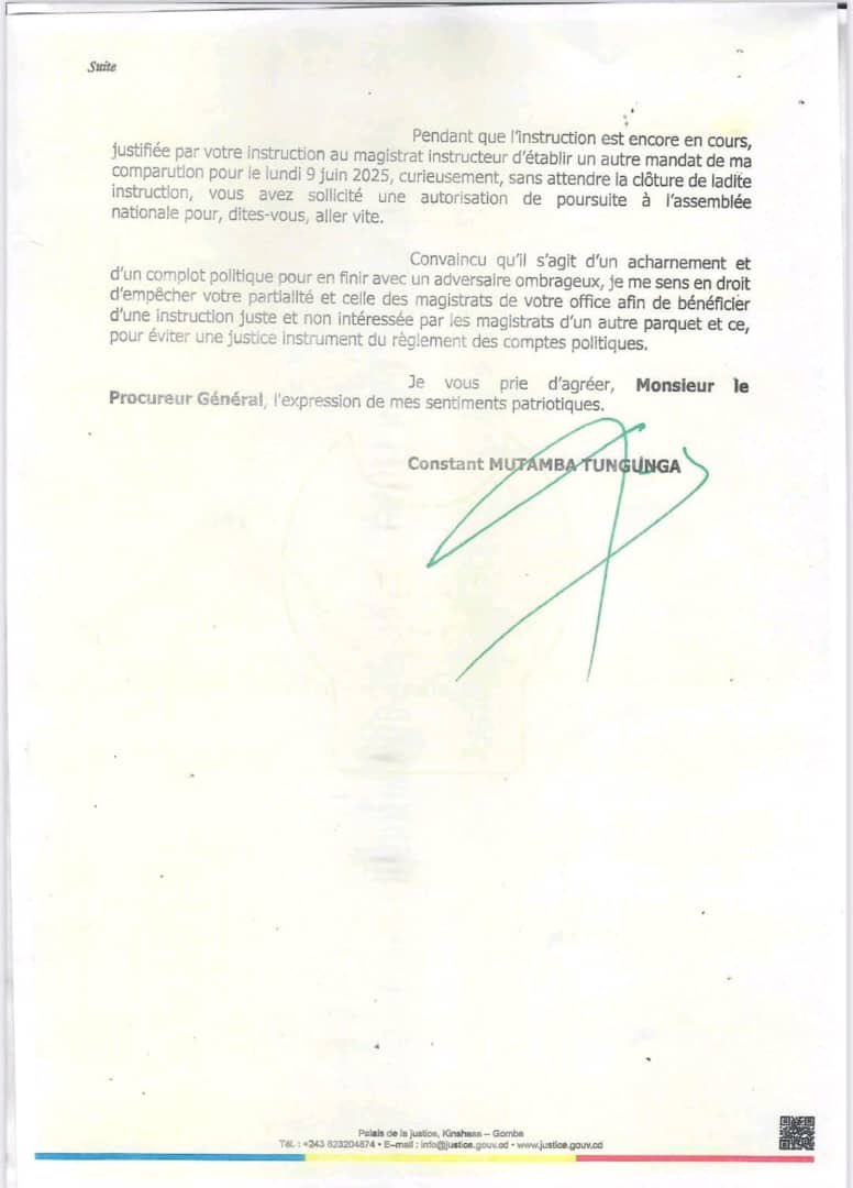 Maître Jean-Marie Kabengela Ilunga (@marieilung7842) on Twitter photo Le fait pour le Monsieur <a href="/ConstantMutamba/">Constant Mutamba</a> de faire usage indu à des fins personnelles du papier en-tête du Ministère de la Justice constitue pour la rédaction d’une correspondance portant récusation, constitue une infraction de détournement d’actes prévue et punie par le même Le fait pour le Monsieur <a href="/ConstantMutamba/">Constant Mutamba</a> de faire usage indu à des fins personnelles du papier en-tête du Ministère de la Justice constitue pour la rédaction d’une correspondance portant récusation, constitue une infraction de détournement d’actes prévue et punie par le même