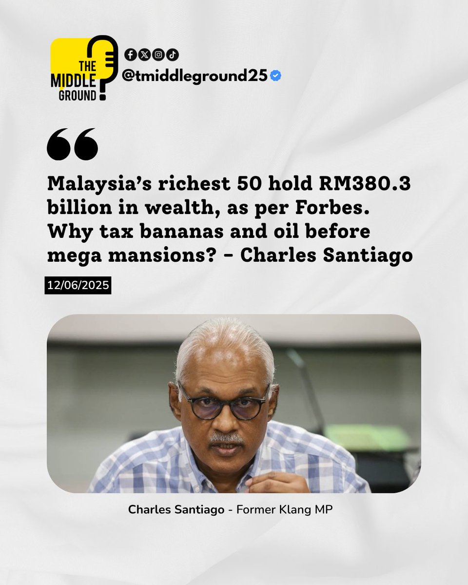 tmiddleground25's tweet photo. A 2% wealth tax would raise around 60% more than the RM5 billion in revenue the government hopes to obtain from its expansion of the sales and service tax (SST), says former Klang MP Charles Santiago. @mpklang

#sst #tax https://t.co/iurLVLsX5i