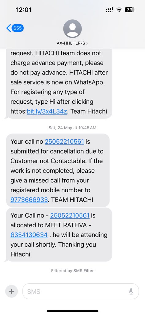 AnkitRatani's tweet photo. @hitachihomeID @Hitachi @samaung @LGIndia @HaierOfficial Extremely Disappointed with hitachi customer service complaints filed pending over 10 days no ASM is responding after calling for more than 5 times pathetic hitachi after sales service @johnsoncontrols https://t.co/gi0JVK3ErE