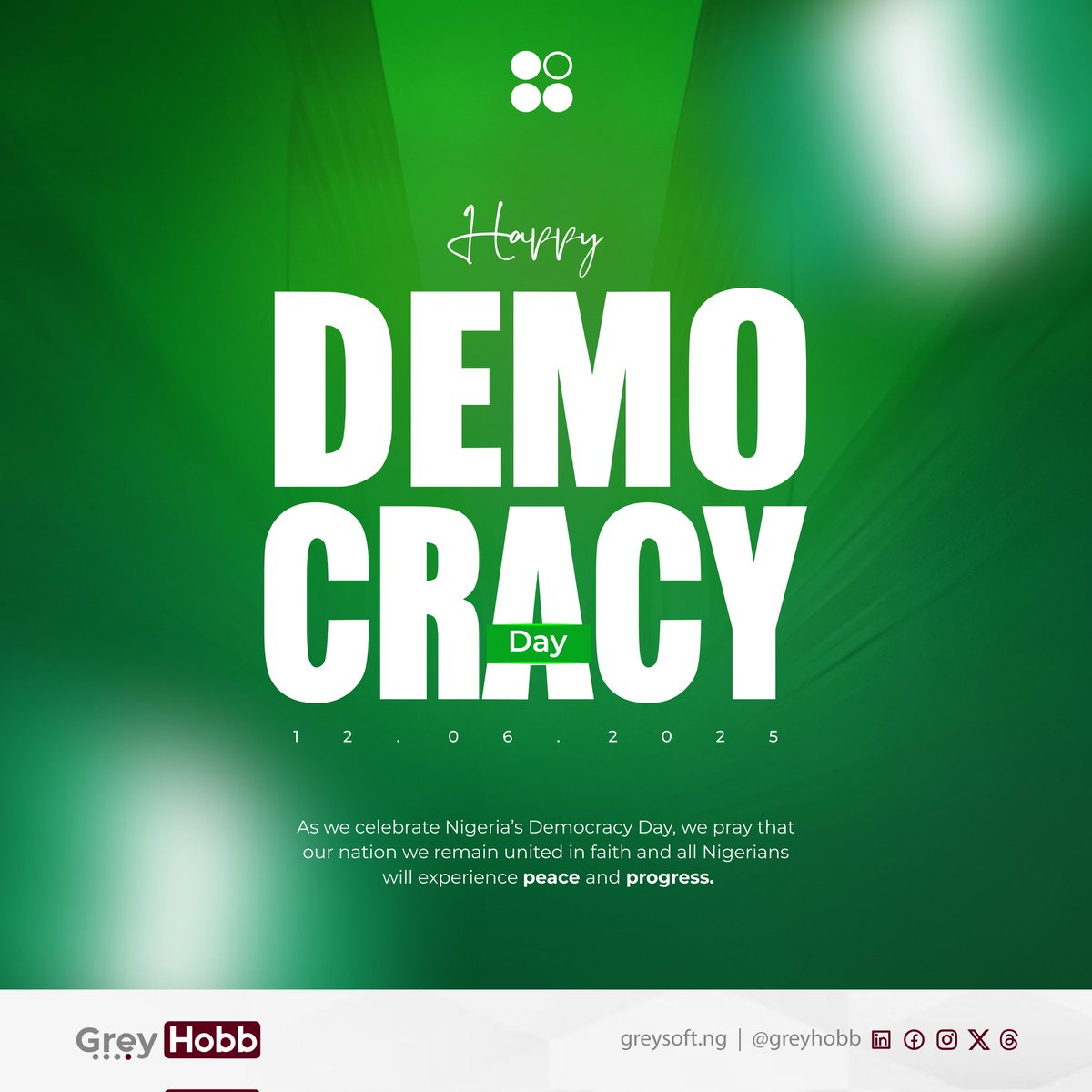 Happy Democracy Day from Greysoft Technologies!

Today, we celebrate the power of democracy and the voices that shape our Nation. At Greysoft, we believe in fostering innovation, inclusivity, and diverse perspectives.

Let's honor the principles of democracy that drive us forward