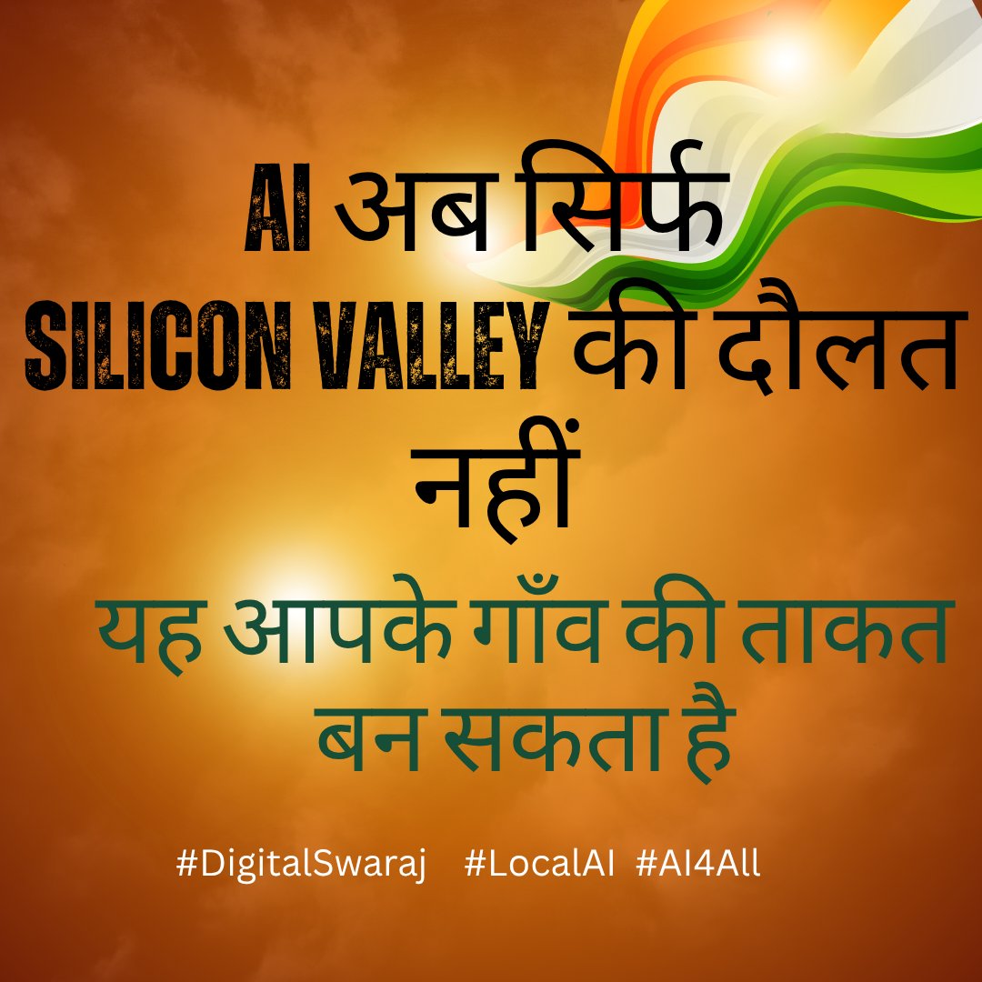 ict_post's tweet image. AI isn’t just for Silicon Valley — it’s for your village too.

With just a ₹30K PC, open-source models &amp;amp; zero cloud dependency, every Digital Entrepreneur center can become an AI Lab. This is #DigitalSwaraj.  Read More  ictpost.com/digital-swaraj… #AI4India #AIForGood
