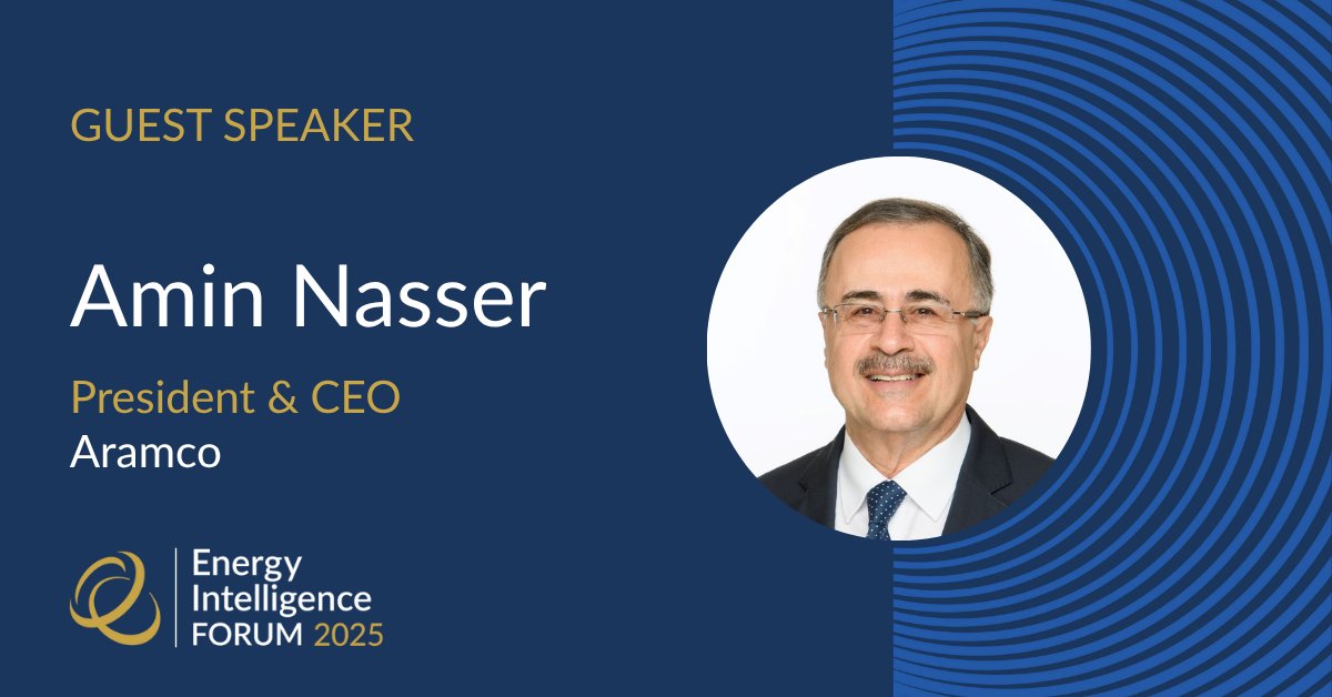 We’re excited to announce Amin Nasser, President &amp; CEO of #Aramco, as a speaker at the 2025 Energy Intelligence Forum!

Don't miss the chance to hear from one of the industry’s most influential leaders. 

Join the conversation: 🔗 bit.ly/3YlsmJa

#EIForum2025
