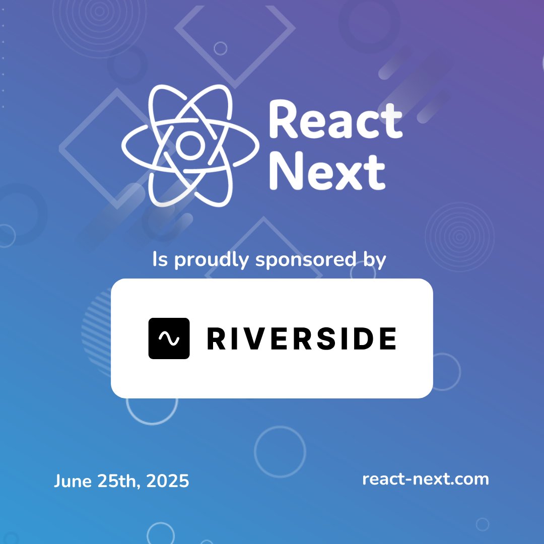ReactNext's tweet image. We are proud to announce that @riversidedotfm will be sponsoring #ReactNext25!
Check out their booth at our conference on June 25, 2025!
👉 react-next.com