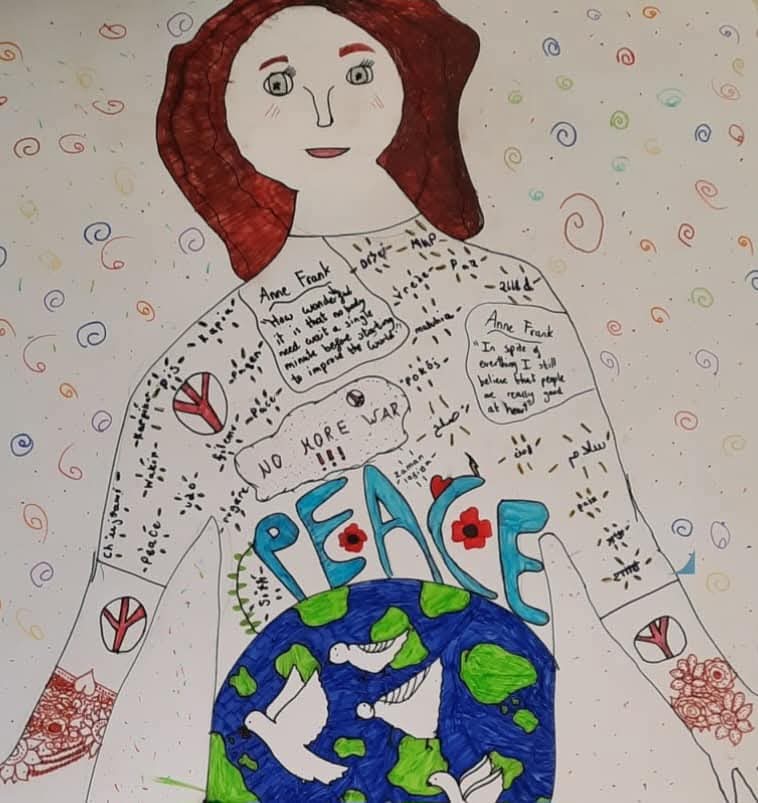 Anne Frank was born 96 years ago on June 12, 1929. Anne was given a diary for her 13th birthday. Anne's legacy of her diary continues to educate today, &amp; it will continue to educate our future generations. One of my student's creative responses &amp; Children of Peace. #AnneFrank