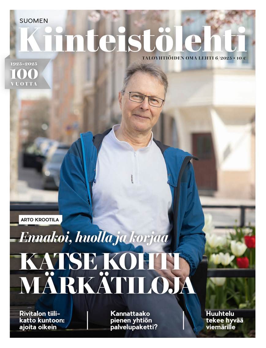 Kesäkuun Kiinteistölehti ilmestyy tänään! HTT-tavarantarkastaja Arto Krootila neuvoo, mitä märkätilaremonteissa tulee ottaa huomioon. Monessa pienessä taloyhtiössä isännöinti hoidetaan omatoimisesti. Onko se järkevää vai pitäisikö palvelu ulkoistaa?
Lue lisää uudesta lehdestä!