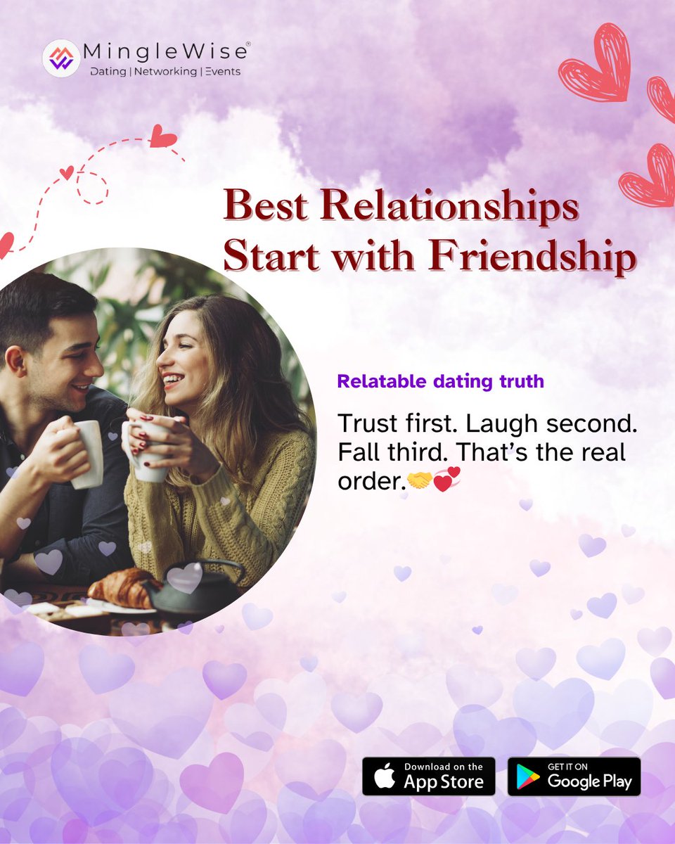 minglewise's tweet image. Before the sparks, there's laughter. Before the romance, there's comfort.
The best love stories begin with genuine friendship.
Find your best friend… and maybe something more 💞
#FriendsFirst #RelationshipGoals #MingleWiseLove #TrueConnections #SwipeForFriendship 👯‍♀️💌✨