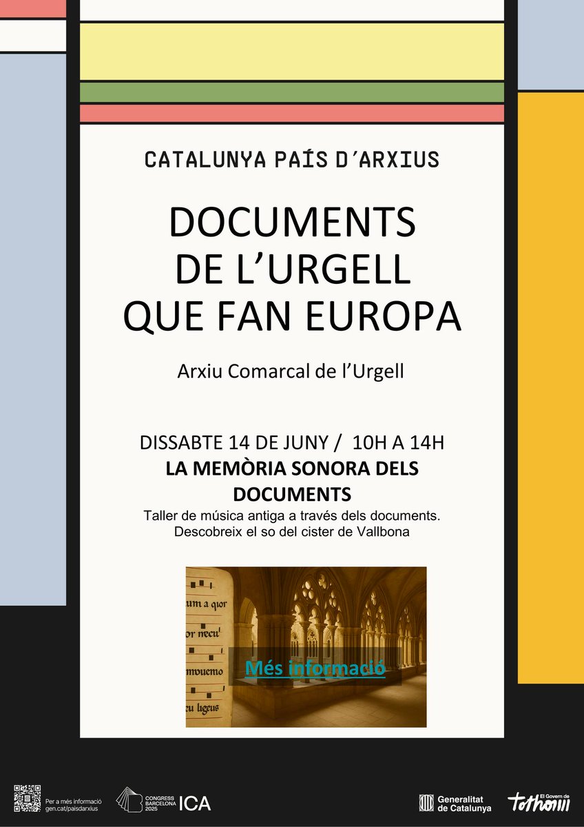 📣 SETMANA INTERNACIONAL DELS ARXIUS

📜 #Tàrrega ens sumem a la #SIA2025 mitjançant l'Arxiu Comarcal de l'Urgell (<a href="/aclurgell/">aclurgell</a>)

🎼 Taller de música antiga amb documents de Vallbona de les Monges

🗓️ Dissabte 14 de juny (10 h) a l'Església de Sant Antoni

👉tinyurl.com/3u3f4ezd