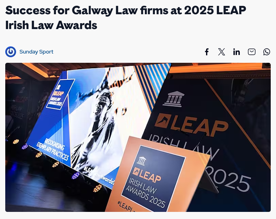 LEAP Irish Law Awards 2025 (@irishlawawards) on Twitter photo Alastair Purdy, Geraghty & Co, Dr Brian Tobin, and Blake & Kenny were all recognised for their excellence at the #leaplawawards25
Thanks <a href="/Galwaybayfmnews/">Galway Bay fm News</a> and Connacht tribute for highlighting Galway’s legal stars!
Articles:
galwaybayfm.ie/galway-bay-fm-…
connachttribune.ie/success-for-ga… Alastair Purdy, Geraghty & Co, Dr Brian Tobin, and Blake & Kenny were all recognised for their excellence at the #leaplawawards25
Thanks <a href="/Galwaybayfmnews/">Galway Bay fm News</a> and Connacht tribute for highlighting Galway’s legal stars!
Articles:
galwaybayfm.ie/galway-bay-fm-…
connachttribune.ie/success-for-ga…