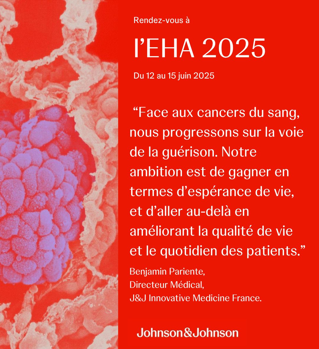 Top départ pour l'#EHA !

Nos équipes J&amp;J sont prêtes à partager les dernières avancées, échanger autour des progrès réalisés dans la prise en charge des cancers hématologiques et réaffirmer notre engagement pour faire progresser la recherche et la pratique. 💬