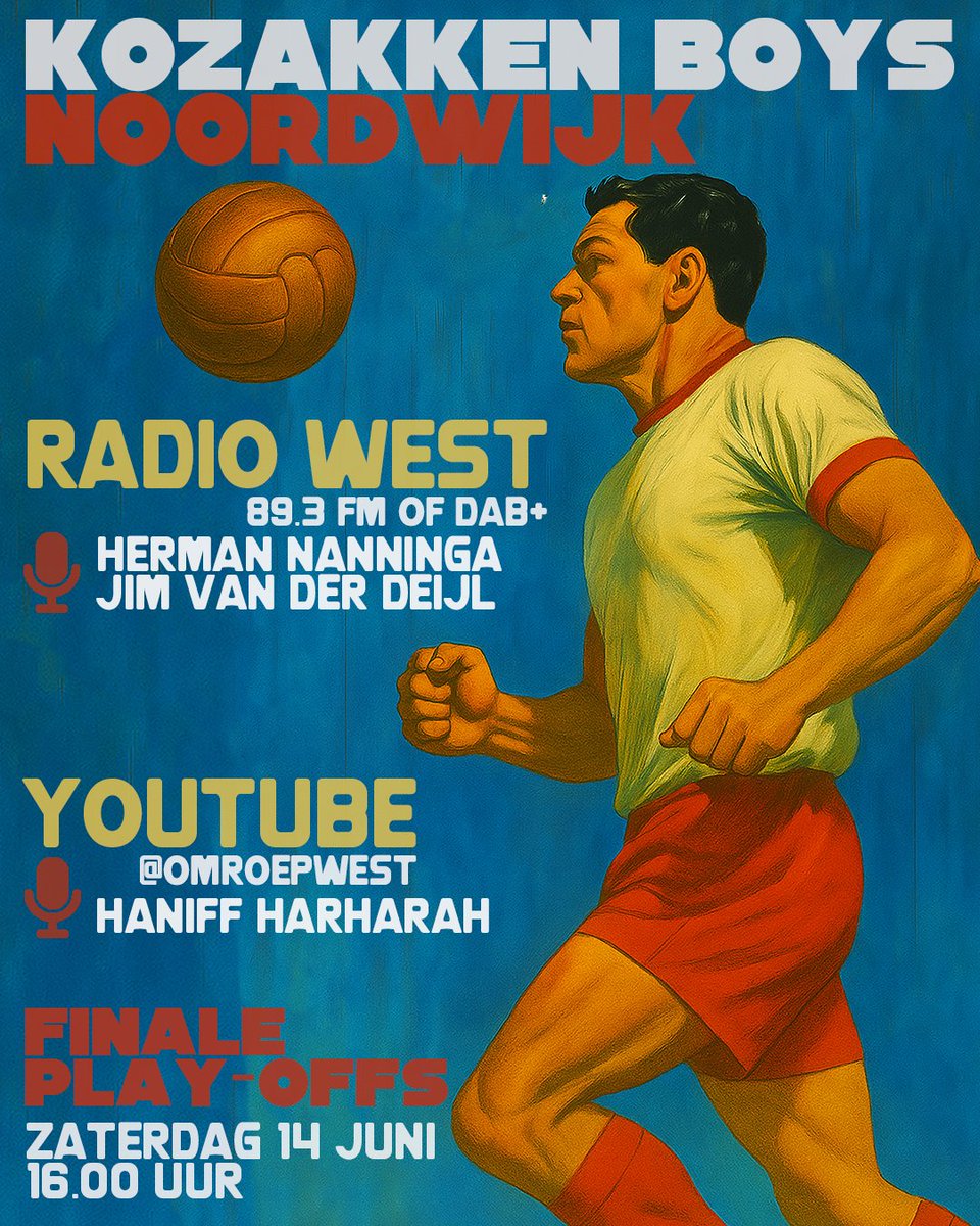 📻📺 Komende zaterdag! Lukt het Noordwijk om de 1-0 voorsprong tegen Kozakken Boys te verdedigen? Wie speelt er volgend seizoen in de tweede divisie?
Te volgen via YouTube en Radio West. #KozNoo