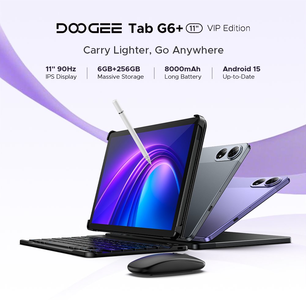 With the Doogee Tab G6+ VIP Edition, go anywhere and use it anytime!
Designed with an 8.2mm thickness and a weight of 528g, the G6+ offers a 12-inch screen for a large, high-definition visual experience.
Learn more : bit.ly/43D5bfj