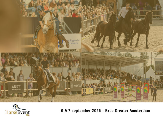 🐎 Horse Event 2025 = 2 weekenden paardenplezier!
6-7 sept: Horse Event Pro (voor professionals)
13-14 sept: Horse Event Youth (voor jonge fans)