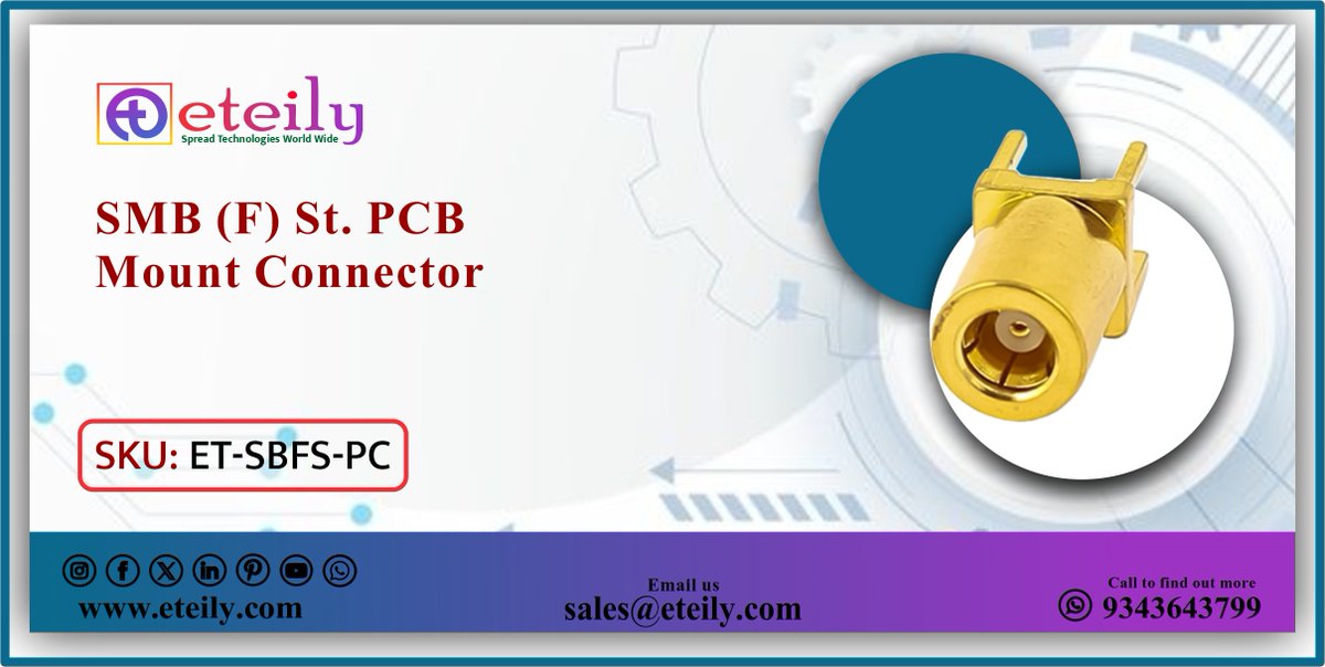 eteilyindia's tweet image. 🔩 Stay Connected, Stay Ahead!
Our SMB (F) St. PCB Mount Connector offers secure, high-frequency connections in compact layouts. Ideal for your next RF project!
#Connectivity #PCBConnector #SMBSeries #manufacturer #supplier #technology #antennas #Telecommunications #eteilyindia