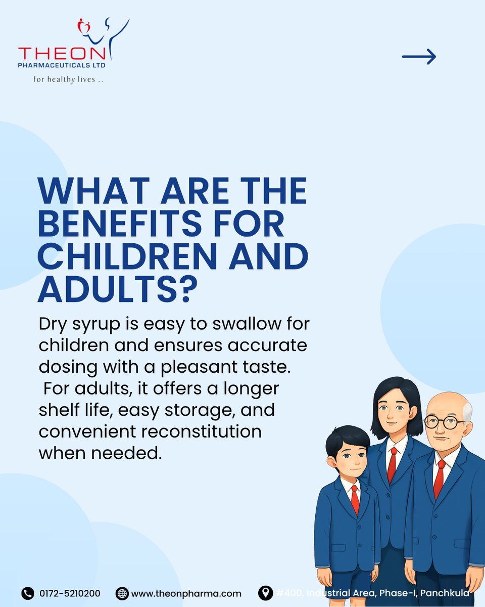 THEONPHARMA's tweet image. 💡 What is a Dry Syrup?
A child-friendly, easy-to-store powdered medicine mixed with water before use.

✔️ Accurate dosing
✔️ Long shelf life
🔬 Trusted by experts

#DrySyrup #TheonPharma #SmartHealthcare