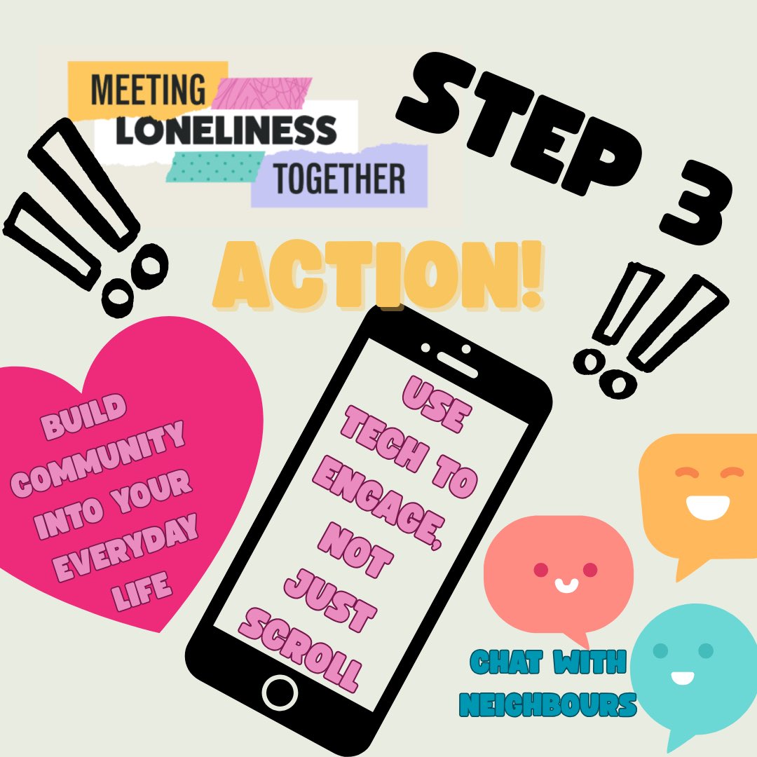 Action: Build #community into your everyday life—chat with a neighbour, choose the staffed checkout, walk the same route. 

Real #connection often starts small. 

Use tech to engage, not just scroll. 

Volunteer, join a group, say hello. 
Little actions make a big difference.