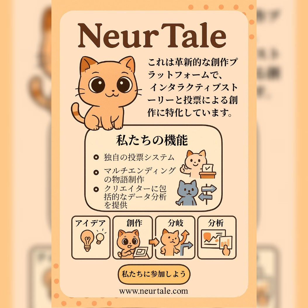 NeurTaleJP's tweet photo. 物語に選択肢と投票を。
NeurTaleでインタラクティブなストーリーを作ろう🔥

✍️ 小説・漫画・動画OK
🗳️ 読者投票で展開が決まる！

今すぐ体験 👉 https://t.co/6DGz63z9oC
#NeurTale #ストーリー創作 #インタラクティブ小説 #漫画制作 #投票型物語 #創作ツール https://t.co/g8R0wG4MbP