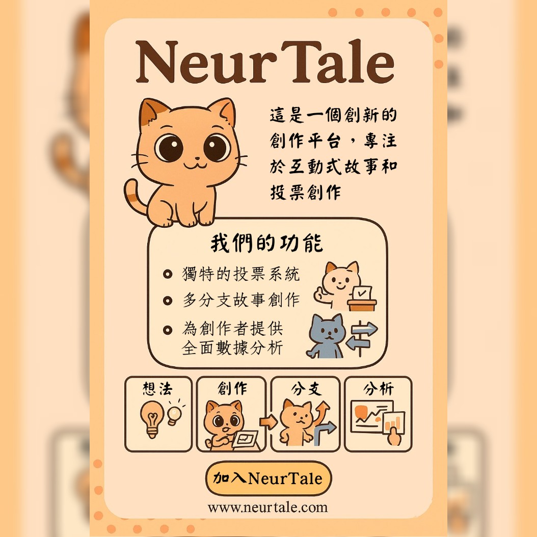 NeurTaleTW's tweet photo. 還在用傳統方式寫故事嗎？
用 NeurTale 創作互動式、分支劇情的作品，讓讀者投票決定劇情走向🔥

📌 支援小說、漫畫、影音
🗳️ 投票互動
📊 數據分析

立即開始 👉 https://t.co/gD4sUrl1Q0
#NeurTale #互動創作 #分支劇情 #創作平台 #台灣創作者 #小說工具 #漫畫創作 #短影音腳本 #投票故事 https://t.co/dfvjyc2t2i