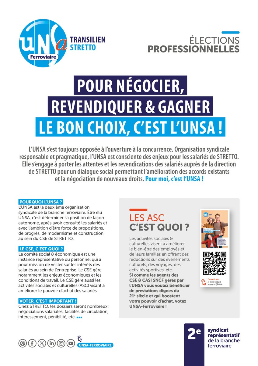 // TRANSILIEN // Élections au CSE de #STRETTO : du 1️⃣2️⃣ au 1️⃣9️⃣ juin, votez <a href="/UNSAFerro_Off/">UNSA-Ferroviaire</a> ‼️ #NosRevendications 

En savoir plus ▶ tinyurl.com/3a889huj
