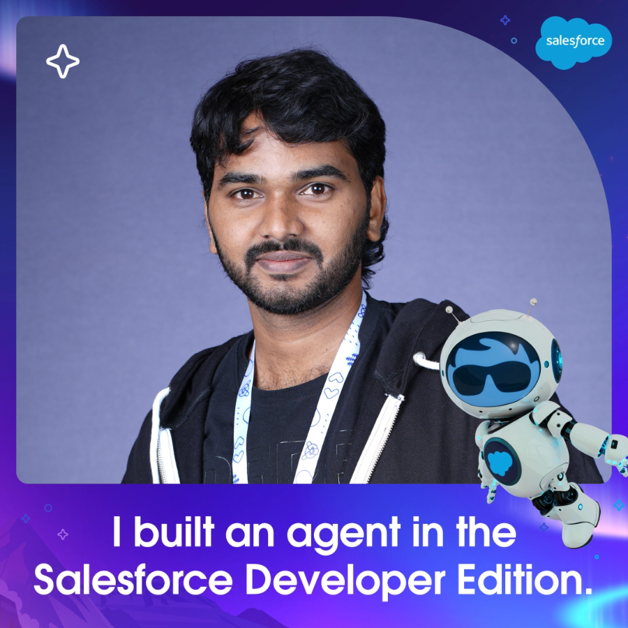 I built an agent in the Salesforce Developer Edition! 🎉

Complete the Developer Edition Quest to build yours today and showcase your new skills with a custom photo. 🤖

Start learning: trailhead.salesforce.com/users/teamtrai…

#SFGiveaway #BuiltWithAgentforce