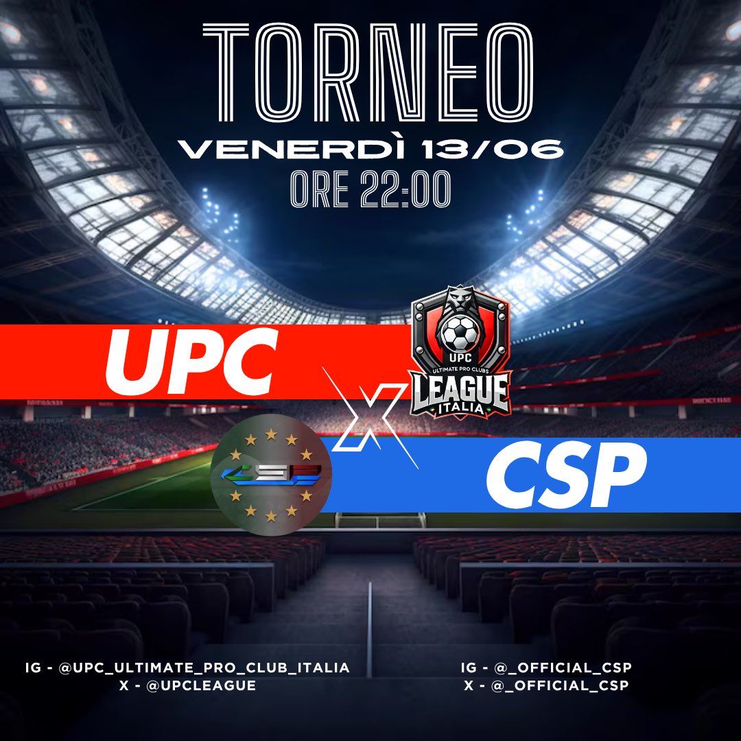 UPC - ITALIA 🇮🇹 (@upcleague) on Twitter photo <a href="/_Official_CSP/">CSP__CUP</a> & @UPCleague Ufficializzano la loro collaborazione🤝
Venerdì 13/06 - Ore 22:00🏆
Iscrizione Gratuita💸
🔗Link per i gruppi dedicati:
linktr.ee/upcleague
linktr.ee/CSPcommunity
<a href="/RTProClubsITA/">RT Pro Clubs Cross-Play 🇮🇹</a> <a href="/rtproclubitaly/">Pro-Club Italy</a> <a href="/RTAllProClub/">RETWEET ALL PROCLUB</a> <a href="/pctransfermarkt/">🇮🇹 PRO CLUBS TRANSFERMARKT🔍</a> <a href="/MERCATO_PROCLUB/">RT PRO_CLUB</a> <a href="/_Official_CSP/">CSP__CUP</a> & @UPCleague Ufficializzano la loro collaborazione🤝
Venerdì 13/06 - Ore 22:00🏆
Iscrizione Gratuita💸
🔗Link per i gruppi dedicati:
linktr.ee/upcleague
linktr.ee/CSPcommunity
<a href="/RTProClubsITA/">RT Pro Clubs Cross-Play 🇮🇹</a> <a href="/rtproclubitaly/">Pro-Club Italy</a> <a href="/RTAllProClub/">RETWEET ALL PROCLUB</a> <a href="/pctransfermarkt/">🇮🇹 PRO CLUBS TRANSFERMARKT🔍</a> <a href="/MERCATO_PROCLUB/">RT PRO_CLUB</a>