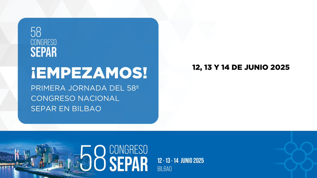 SeparRespira (@separrespira) on Twitter photo 📢 ¡Acaba de comenzar la primera jornada del 58º Congreso Nacional #SEPAR en Bilbao!
Consulta el programa científico ⬇️
🔗 n9.cl/ocnvzl
<a href="/Euskalduna_eus/">Euskalduna Bilbao</a>
#SEPARBilbao2025 📢 ¡Acaba de comenzar la primera jornada del 58º Congreso Nacional #SEPAR en Bilbao!
Consulta el programa científico ⬇️
🔗 n9.cl/ocnvzl
<a href="/Euskalduna_eus/">Euskalduna Bilbao</a>
#SEPARBilbao2025