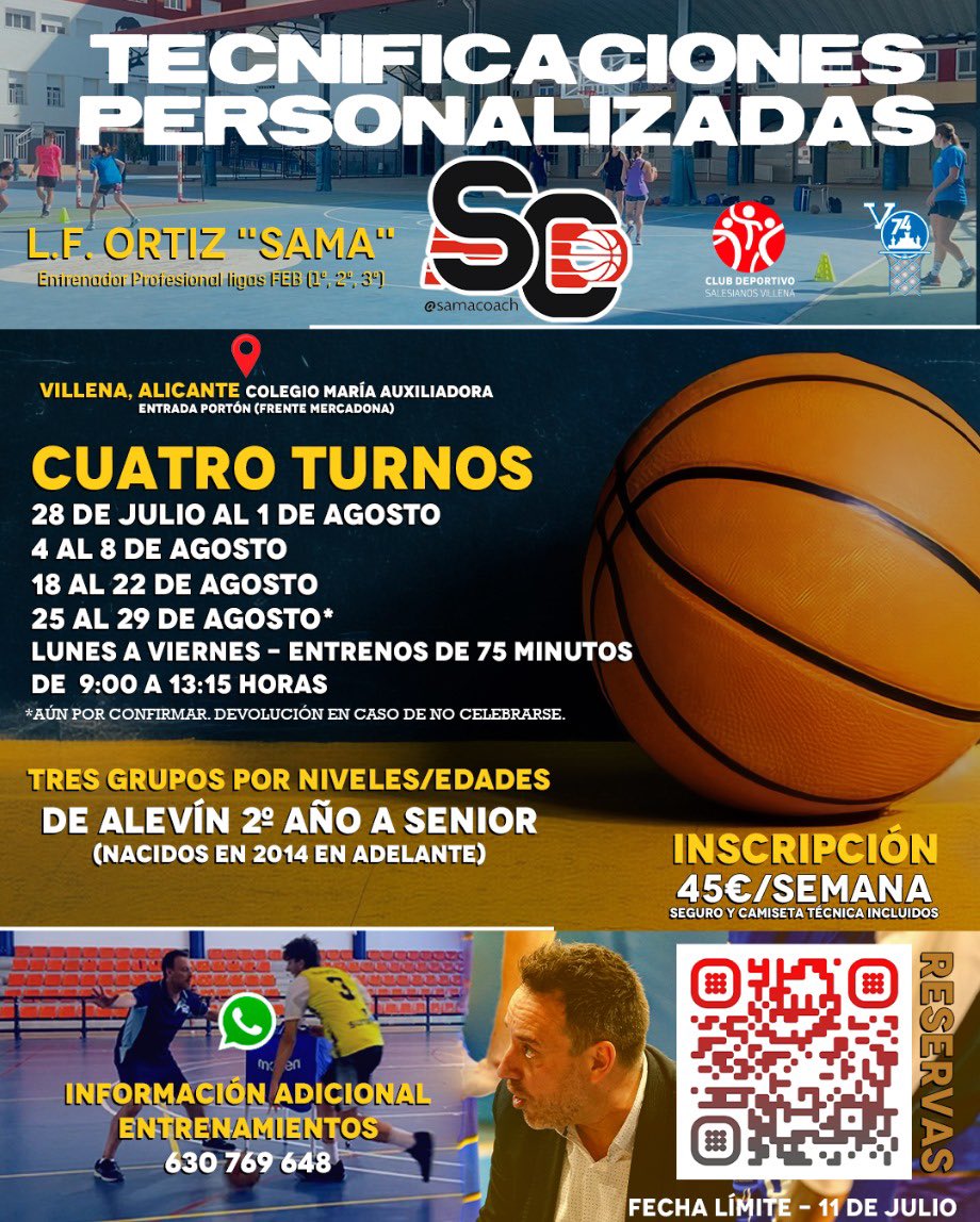 Y vamos con la “IV TECNIFICACIÓN” que organizo en Agosto con la colaboración de <a href="/SalesianosVNA/">Salesianos Villena</a>, del <a href="/V74Villena/">V74 Villena</a> y la <a href="/FDMVillena/">F.D.M. Villena</a>. Con todos este despliegue, “nada puede salir mal”. OJO…
solo queda un mes para inscribirse 😱