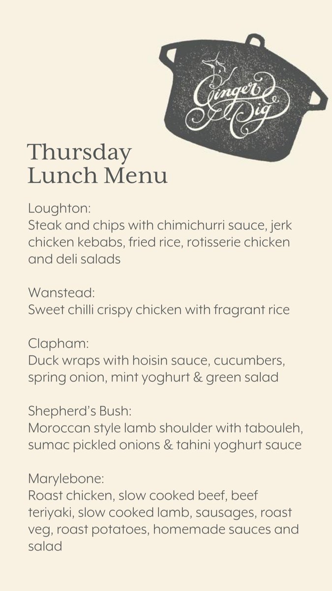 Thursday’s lunch menu is sounding tempting…