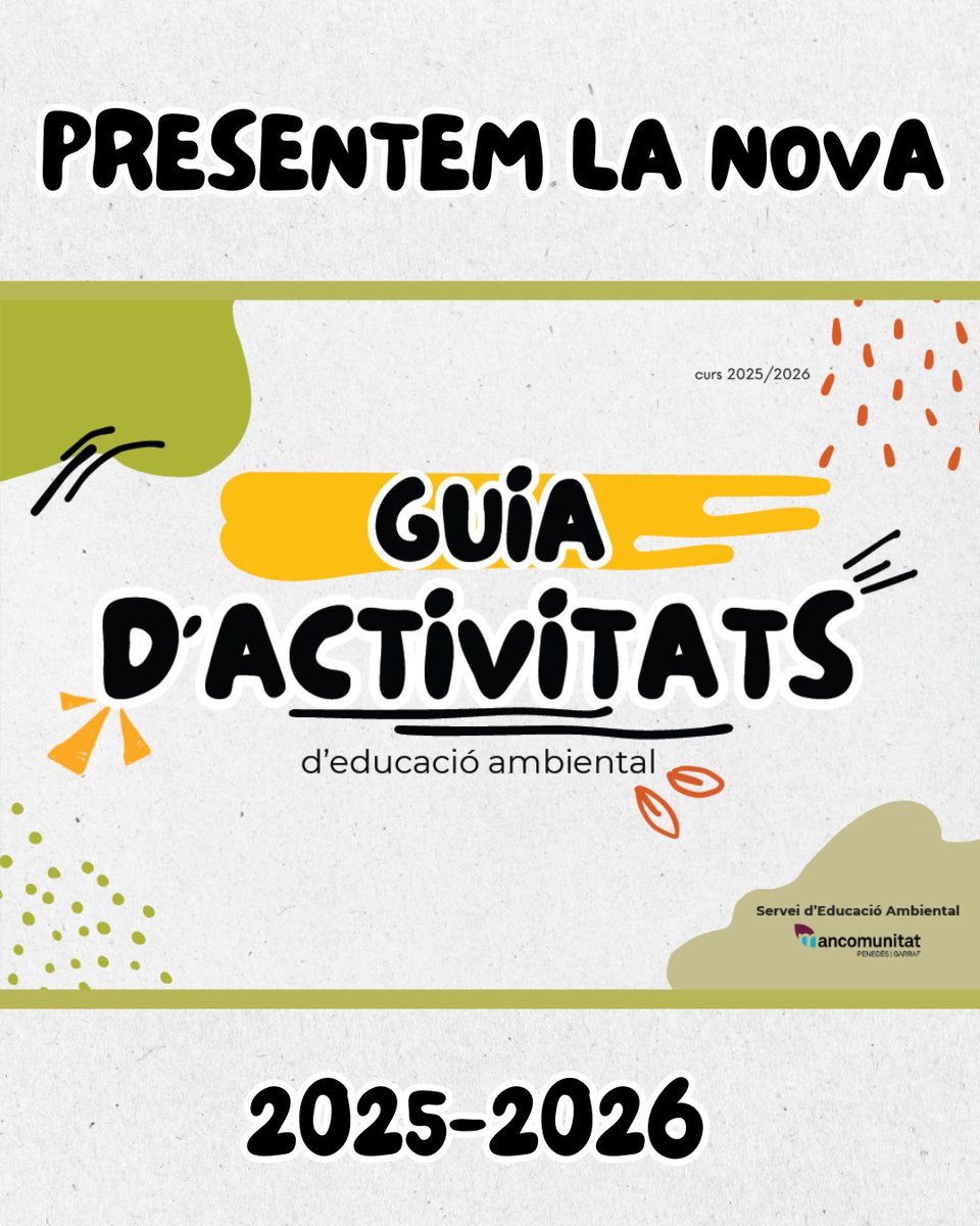 🟢Avui presentem una nova edició de la GUIA D'ACTIVITATS D'EDUCACIÓ AMBIENTAL pel curs 2025-2026.
📣Podeu consultar-la a: mancomunitat.cat/temes/educacio…
#mancomunitatPG #serveiambiental #educacioambiental #activitatseducacioambiental #guiaactivitats
