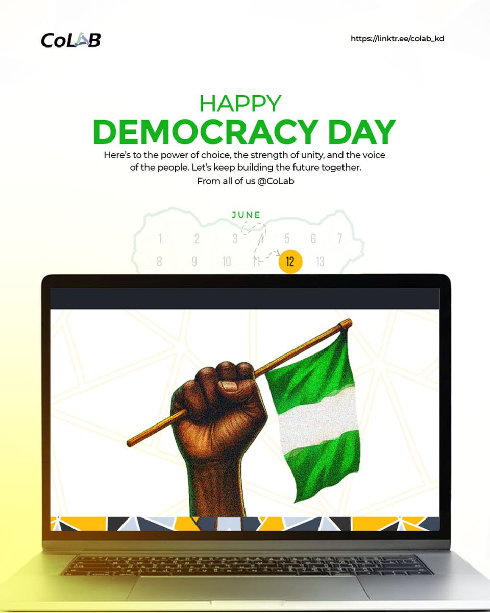 Happy Democracy Day 

Let's keep building the future together!
#DemocracyDay #NationBuilding #KadunaTech #Colabkd