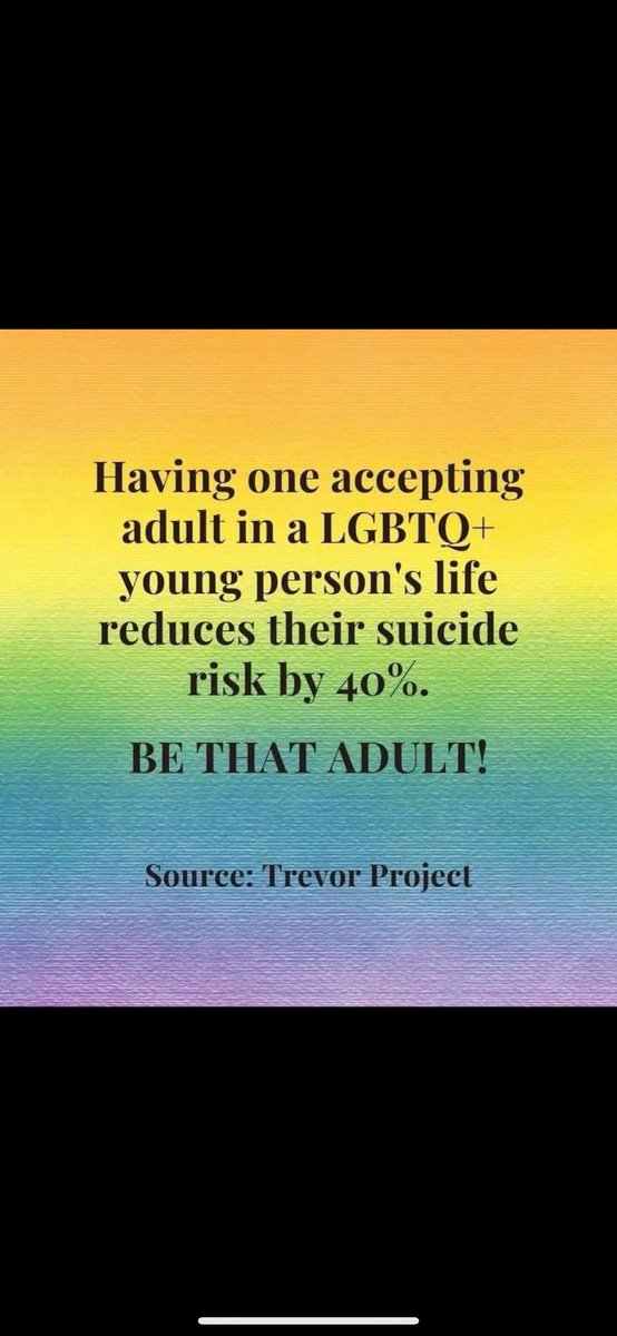 Did you know that having just 1 accepting adult in a young persons life who identifies as LGBTQ+ reduces their suicide risk by 40%!