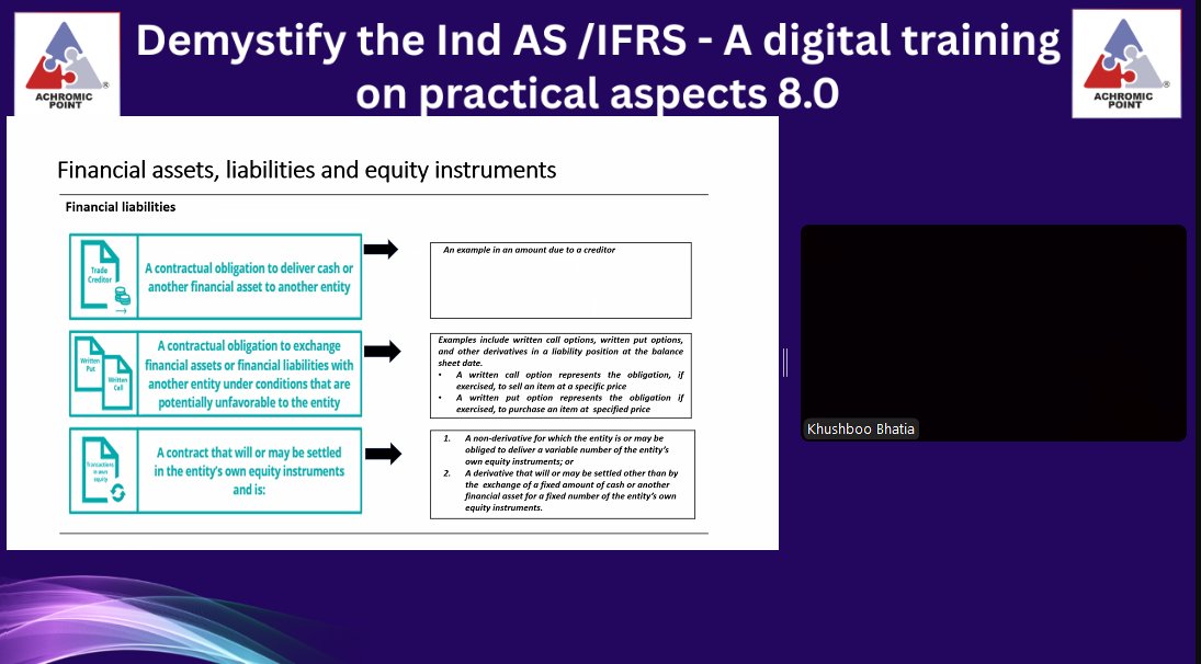 AchromicPoint's tweet image. 📢 On 12th June, Khushboo Bhatia, Deloitte India, shared key insights on Financial Instruments &amp;amp; FX under Ind AS at our Ind AS/IFRS Digital Training 8.0. #IndAS #IFRS