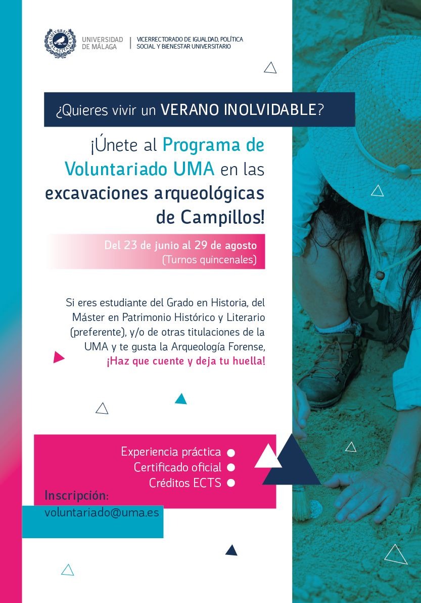 ¿Quieres participar en una excavación?⛏️🪏¡Esta es tú oportunidad!Disfruta de la posibilidad de conocer de cerca los métodos de intervención arqueológica en la especialización de arqueología forense. Entra en uma.es/oficina-volunt… y accede a toda la info.Hay 📝 de inscripción.