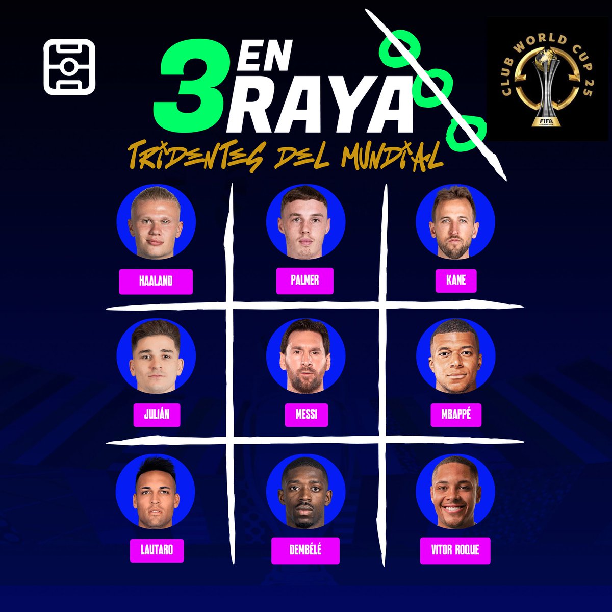 📢 CONCURSO "Tridente Mundial" #FIFACWC

🎁 Sorteamos 4 packs de 250 Créditos entre todos los participantes 🤑

📌 Participar:
1⃣ Síguenos en X
2⃣ Haz RT!
3⃣ Elige en 3-en-raya tu tridente favorito del Mundial de Clubes ⚽️
4⃣ Añade en tu respuesta #MisterFantasy
⏰ Límite: 19/06