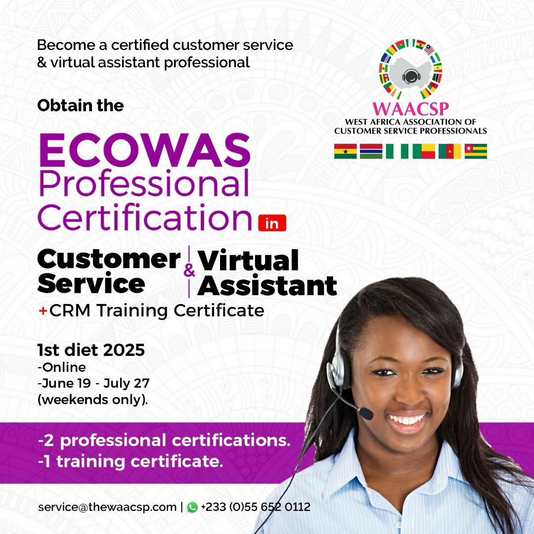 #DemocracyDay offer!!

The West Africa Association of Customer Service Professionals (<a href="/waacsp/">WAACSP</a>) Ghana is celebrating #June12 with a one day program discount offer for Nigerians to attend the 
ECOWAS 
Professional certification in Customer Service &amp; Virtual Assistant 

Pay N50,000