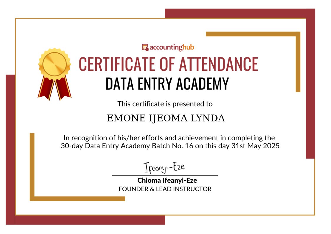 Ijay875's tweet photo. I just graduated from the Data Entry Academy!
I’ve gained hands-on skills in:
✅ Data Entry
✅ Bookkeeping &amp; Record Keeping
✅ QuickBooks
✅ Excel &amp; Google Sheets
✅ Using AI tools for productivity

Excited to take on new remote/admin roles!
#OpenToWork #DataEntry #Bookkeeping https://t.co/o7LlvdFDaJ