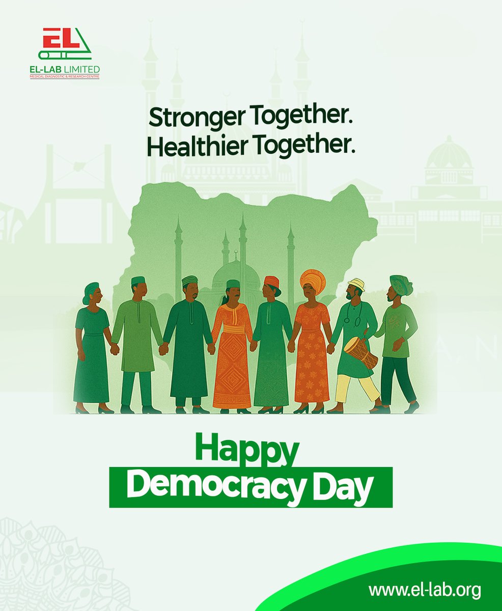 Ellab_ng's tweet image. Today, we celebrate the strength of our democracy and the right to a healthier life.

At El-Lab, we believe that access to quality healthcare is part of true freedom.

Let’s keep building a nation where every life counts.

Happy Democracy Day, Nigeria!

#DemocracyDay #ElLabCares