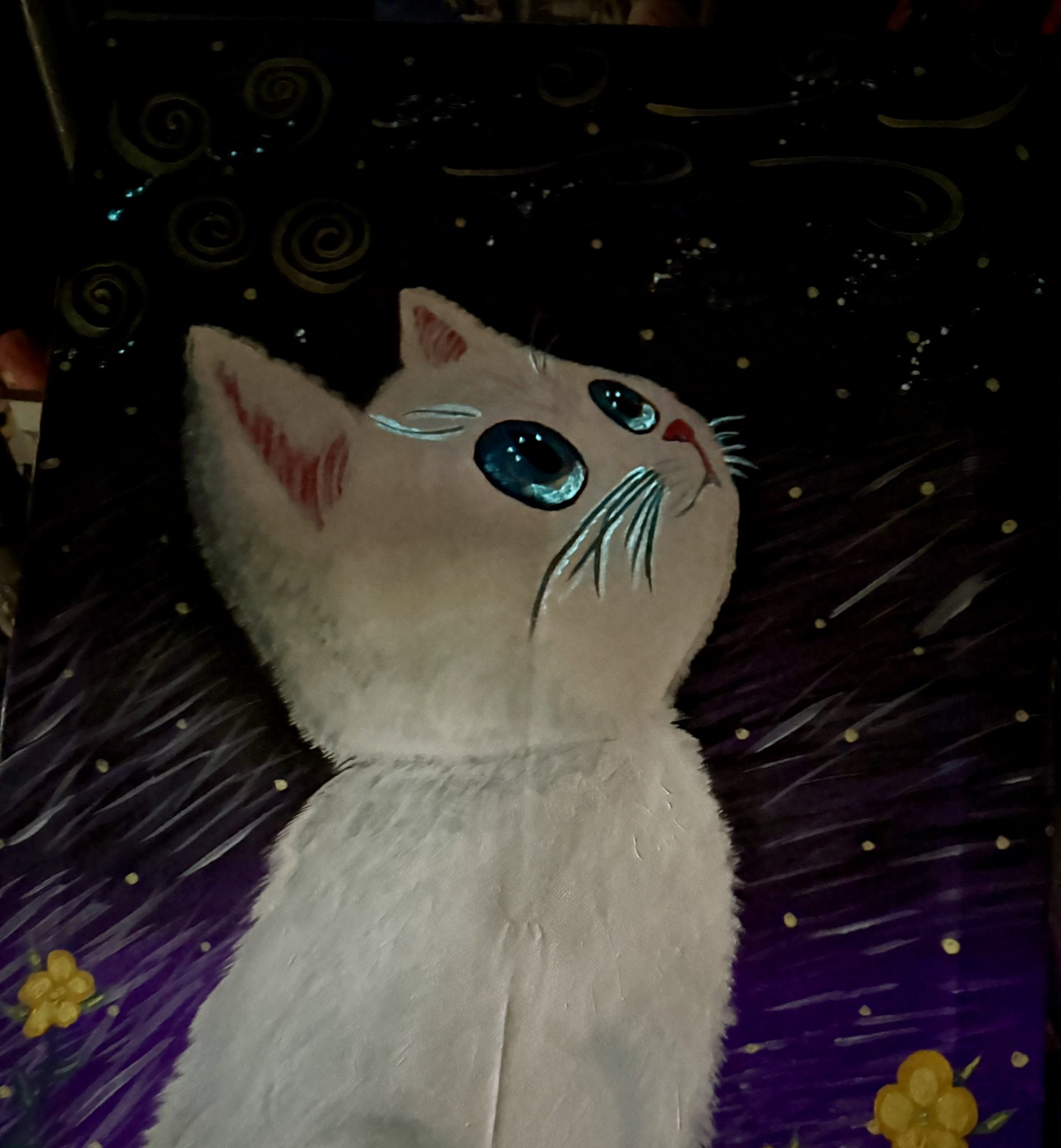 水墨原画正月のばあちゃんと猫 水墨原画正月のばあちゃんと猫