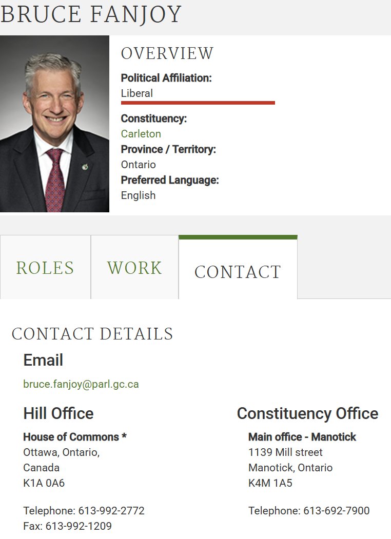 Pierre Poilievre, if you have concerns about the government, contact your local MP.

This is how it works being a private citizen, we don't go loitering around parliament every day.

Here is the contact information for your local MP, Bruce Fanjoy.

You're welcome.
