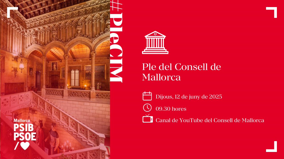☕️ Bon dia!

🔛 Comença el ple ordinari del mes de juny del Consell de Mallorca.

📲 El pots seguir en directe aquí: 

youtube.com/live/1PGQyCRk1…