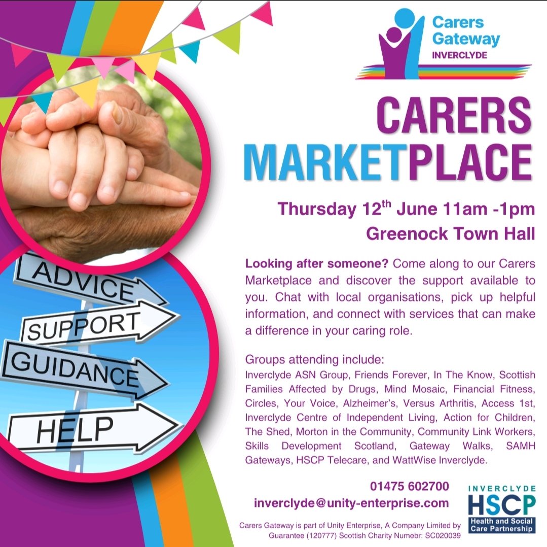 Inverclyde's Community Link Workers (@inverclyde_clw) on Twitter photo Come along to the Carers Marketplace today at 11am and discover the support available to you. Lots of local organisations will be available, including members of the Link Worker Team. <a href="/CVSInverclyde/">CVS Inverclyde</a> <a href="/InverclydeHSCP/">Inverclyde HSCP</a> Come along to the Carers Marketplace today at 11am and discover the support available to you. Lots of local organisations will be available, including members of the Link Worker Team. <a href="/CVSInverclyde/">CVS Inverclyde</a> <a href="/InverclydeHSCP/">Inverclyde HSCP</a>