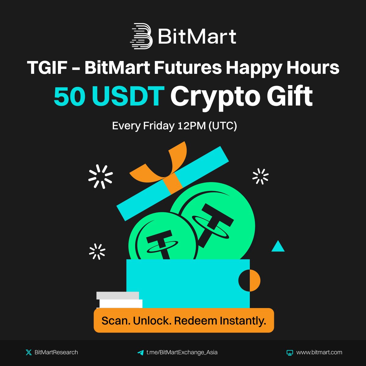 BitMart_Futures's tweet photo. 🚨Thur alr?! You know what that means 😏

 TGIF Crypto Gift drops TOMORROW 🎁💸
New week = New drop = New surprise 👀
You ready to scan, unlock, and snap that reward?

📅 Friday | 12PM UTC
🔐 Passcode in TG only: https://t.co/ShwWA4DEq7
👀 Follow @BitMart_Futures 
🔄 RT & Tag 3 frds