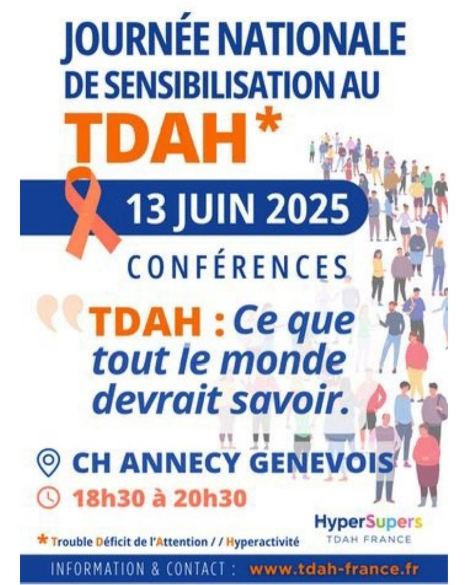 🎗 12 juin 2025 
 « TDAH -  Ce que tout le monde devrait savoir » !
👉 Une #conférence organisée ce vendredi 13 juin par HyperSupers TDAH France,  en partenariat avec le Centre Hospitalier Annecy
🔖 Inscrivez-vous👇
tdah-france.fr/74-Annecy-13-j…