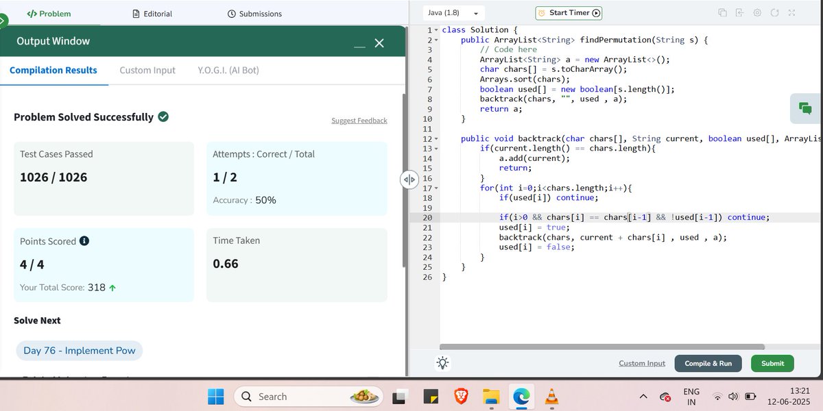 amanmr795's tweet photo. Day - 75 of #gfg160          
Solved : Permutations of a String    
#geekstreak2025 #CodingChallenge
@geeksforgeeks https://t.co/IAm6r3LbM8