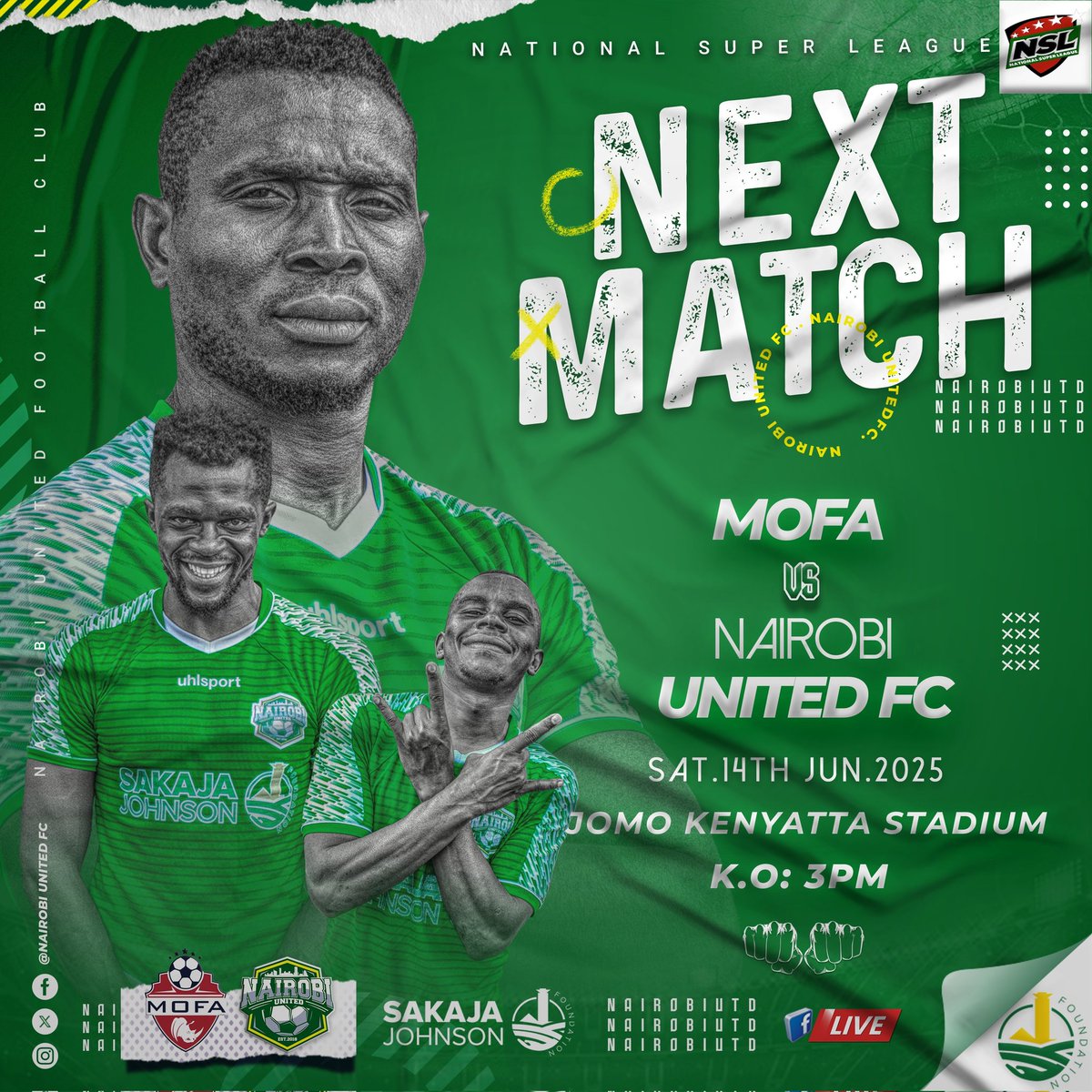 Final away tie of the season awaits on Saturday 👊👊

Match Details:-
🆚 MOFA
📆 Saturday 
🏟️ Jomo Kenyatta Stadium (Kisumu)
🕒 3pm
🏆 National Super League
📺 Live on Facebook 

#lazimaiwork 
#WeAreNairobiUnited 
#NaiBois 
#NaiGeng