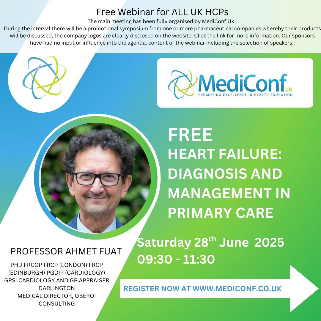Heart Rhythm Congress (@heartrhythmcong) on Twitter photo 🫀 Free <a href="/MediConfUK/">MediConf UK</a> GP Webinar:
Heart Failure Diagnosis & Management in Primary Care
📅 28 June 2025 | 09:30–11:30 AM 🎙️ Prof Ahmet Fuat
✔️ NICE guidance
✔️ HFpEF, HFREF, pharmacotherapy
✔️ Case studies
🔗 Register: loom.ly/S88M-ws
#HeartFailure #GPeducation #Mediconf 🫀 Free <a href="/MediConfUK/">MediConf UK</a> GP Webinar:
Heart Failure Diagnosis & Management in Primary Care
📅 28 June 2025 | 09:30–11:30 AM 🎙️ Prof Ahmet Fuat
✔️ NICE guidance
✔️ HFpEF, HFREF, pharmacotherapy
✔️ Case studies
🔗 Register: loom.ly/S88M-ws
#HeartFailure #GPeducation #Mediconf